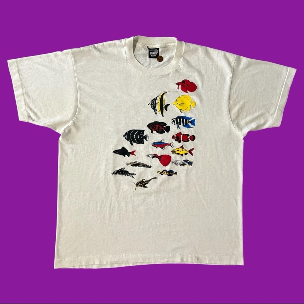 VTG 80s Aquarium Society of Missouri white and blue single stitch tee